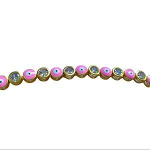 Pink Evil Eye Bracelet with Faux Diamonds